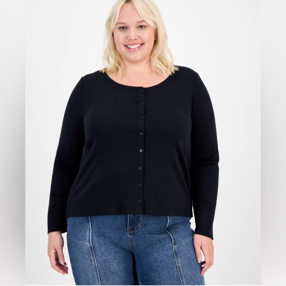 Hippie Rose Black Button Down Cardigan, Size 3X - NWT